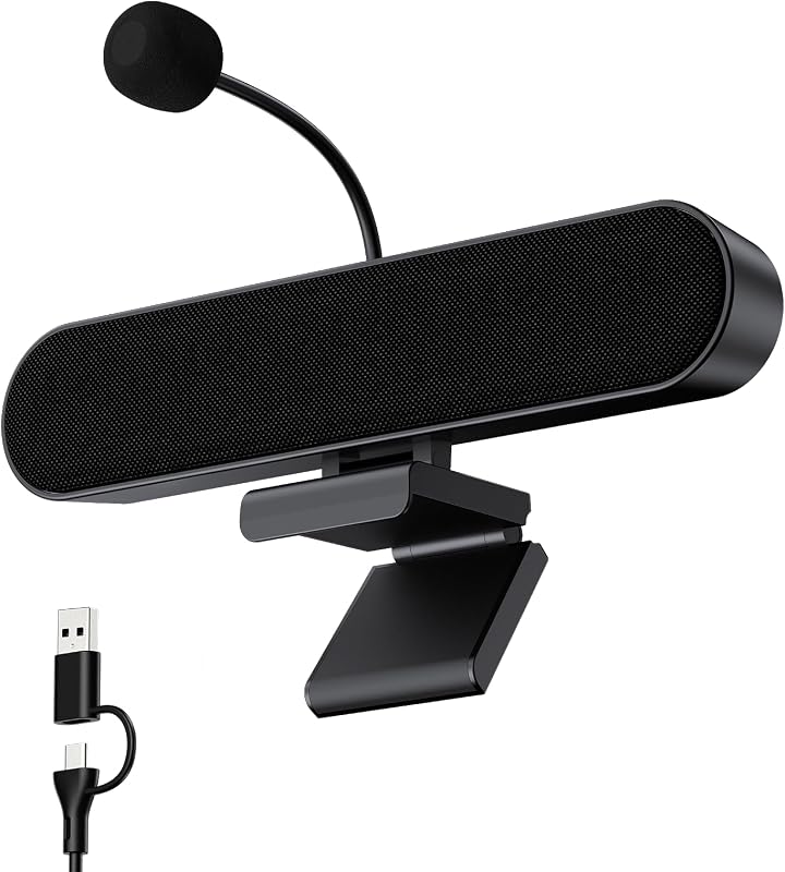 parlantes de computadora con micrófono para PC de escritorio, barra de sonido de computadora con clip con cable USB, parlante para computadora portátil Plug-n-Play con micrófono para reuniones/juegos/aprendizaje, audio claro, se sujeta fácilmente a monitores