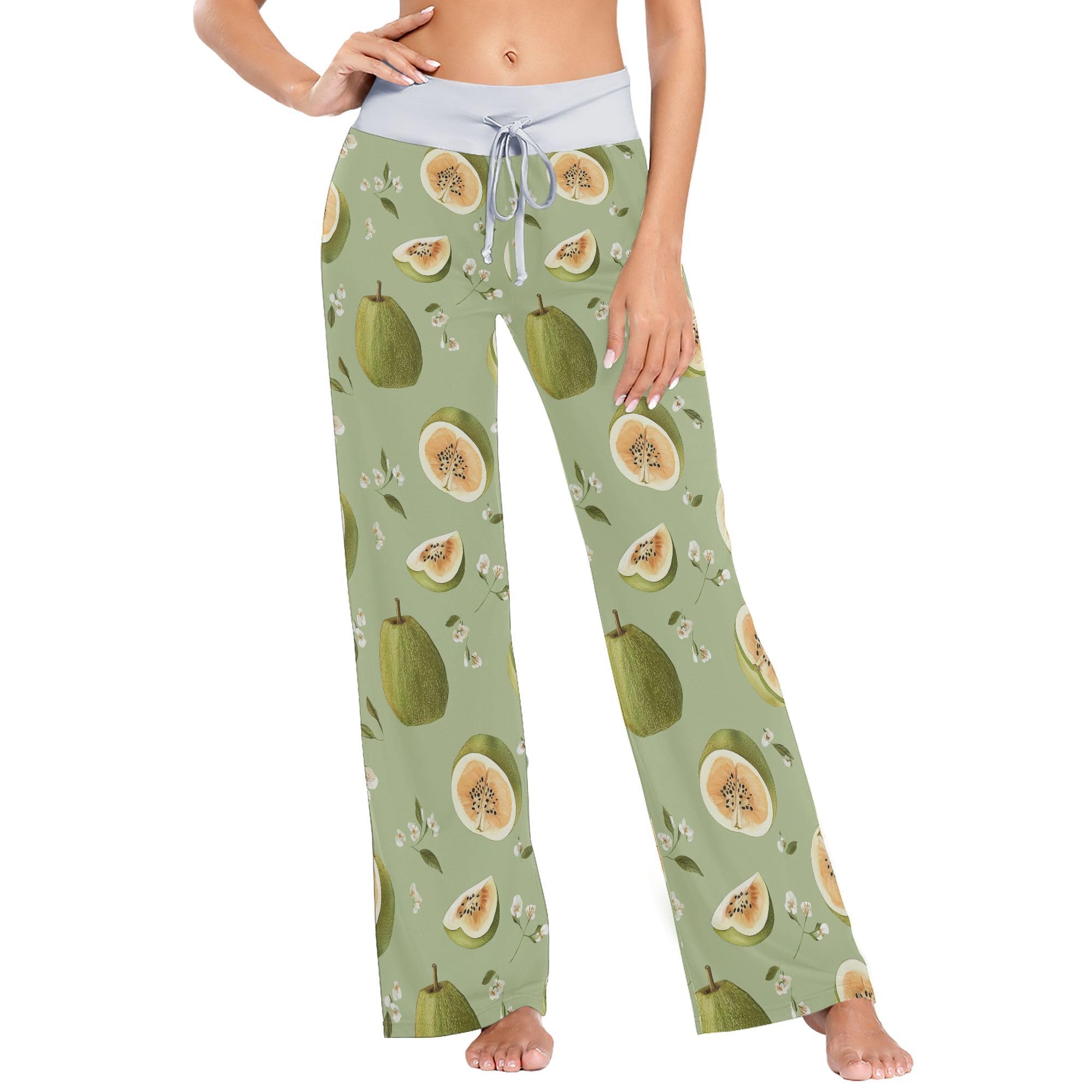 Art Sapote Fruit Sage Green Pajama Bottoms Women Warm Sleeping Pjs Lady Night Wear