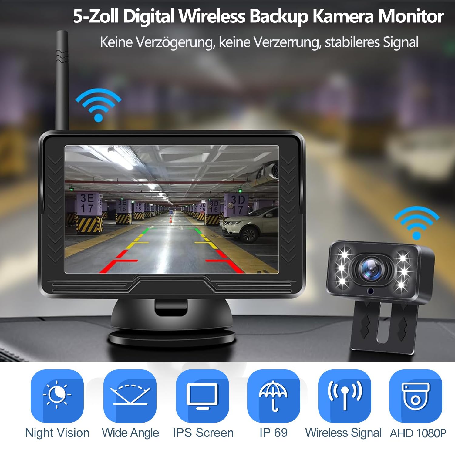 Telecamera Posteriore Wireless Con Schermo 5" IPS - Impermeabile IP69, Visione Notturna, Guida DIY - Foto 8