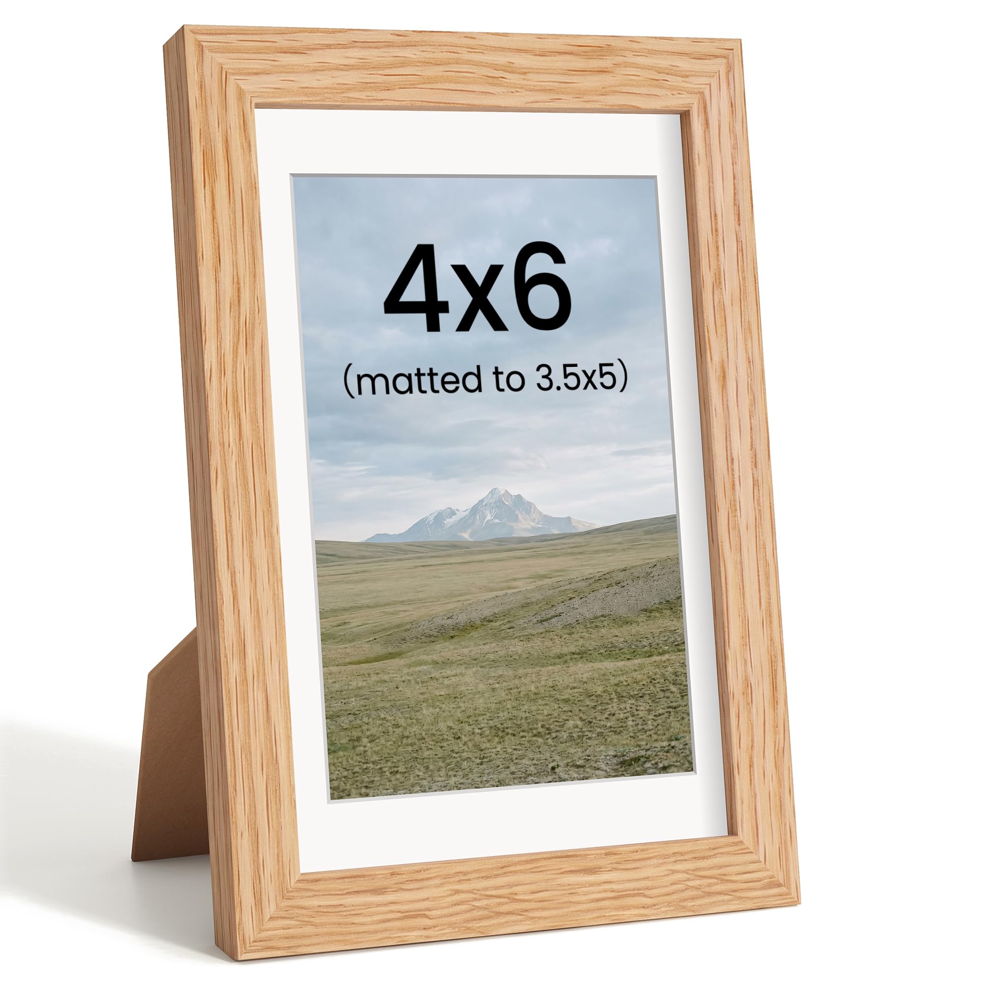 6x4 Photo Frames, Solid Oak Wood, Mat fits 5x3.5, Tabletop & Wall Mount — image 1