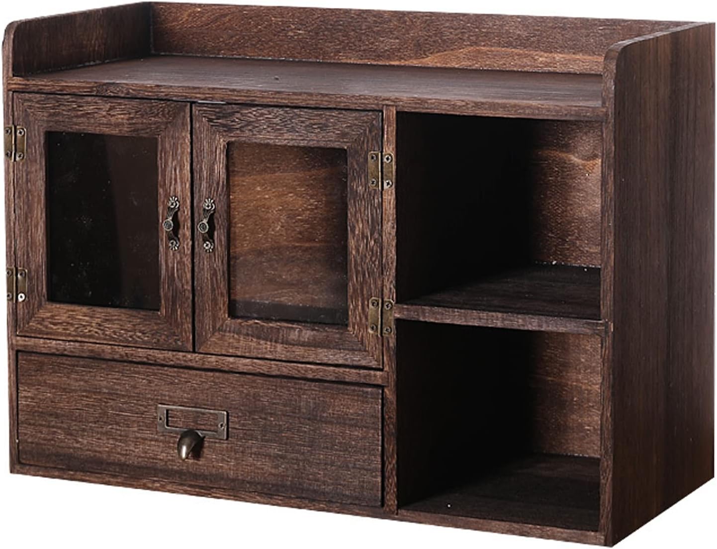 Wooden Box Kitchen Drawer Organizer for Coffee Station or Kitchen Counter,Console Table Caddy w Glass Door Cabinet & Drawer,Coffee Pod Holder,Utensil Holder