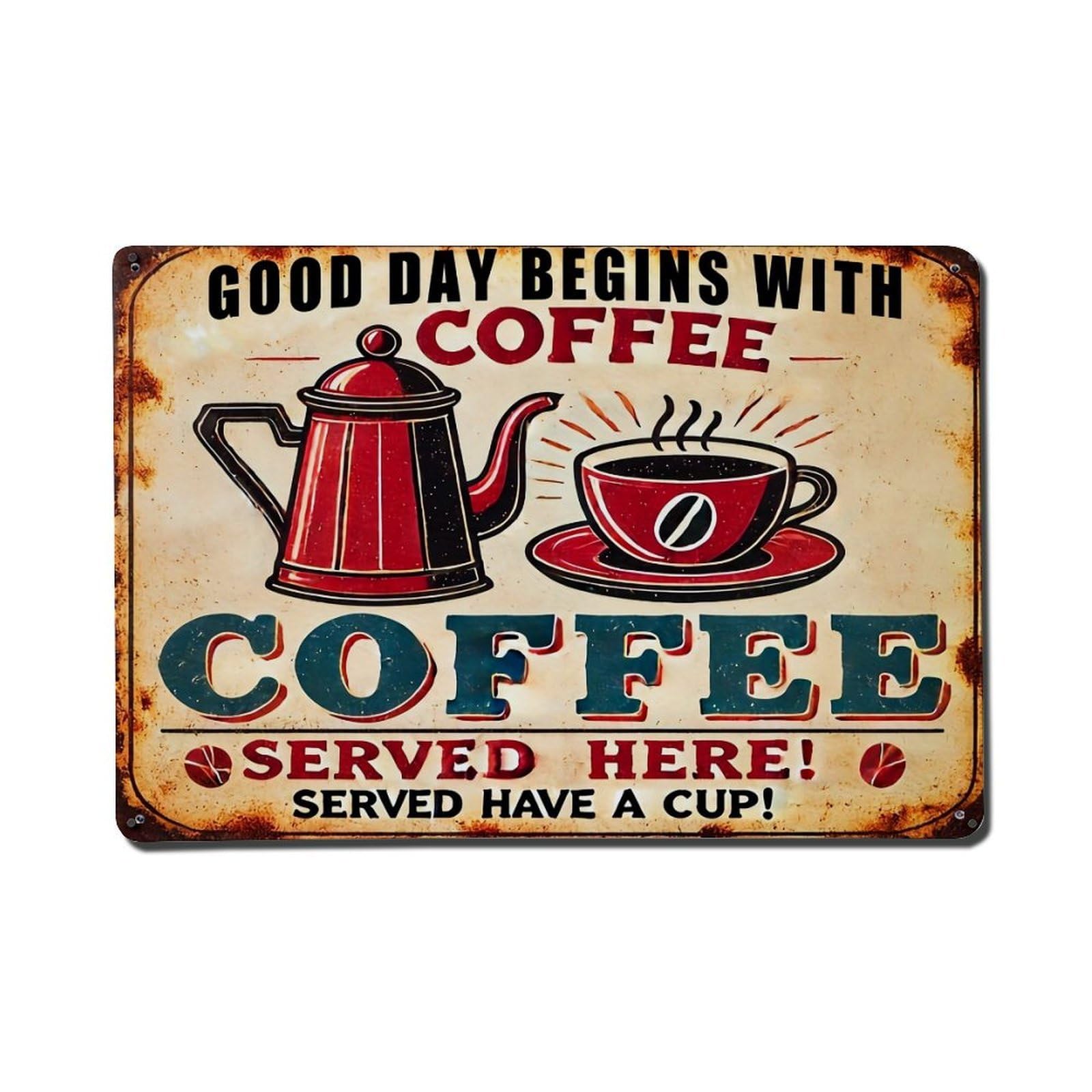 Jdfenggu Vintage Good Day Begins With Coffee Retro Metal Tin Sign, Metal Poster For Bar, Home, Man Cave, Kitchen, Laundry Room Art Decor 8X12 Inch