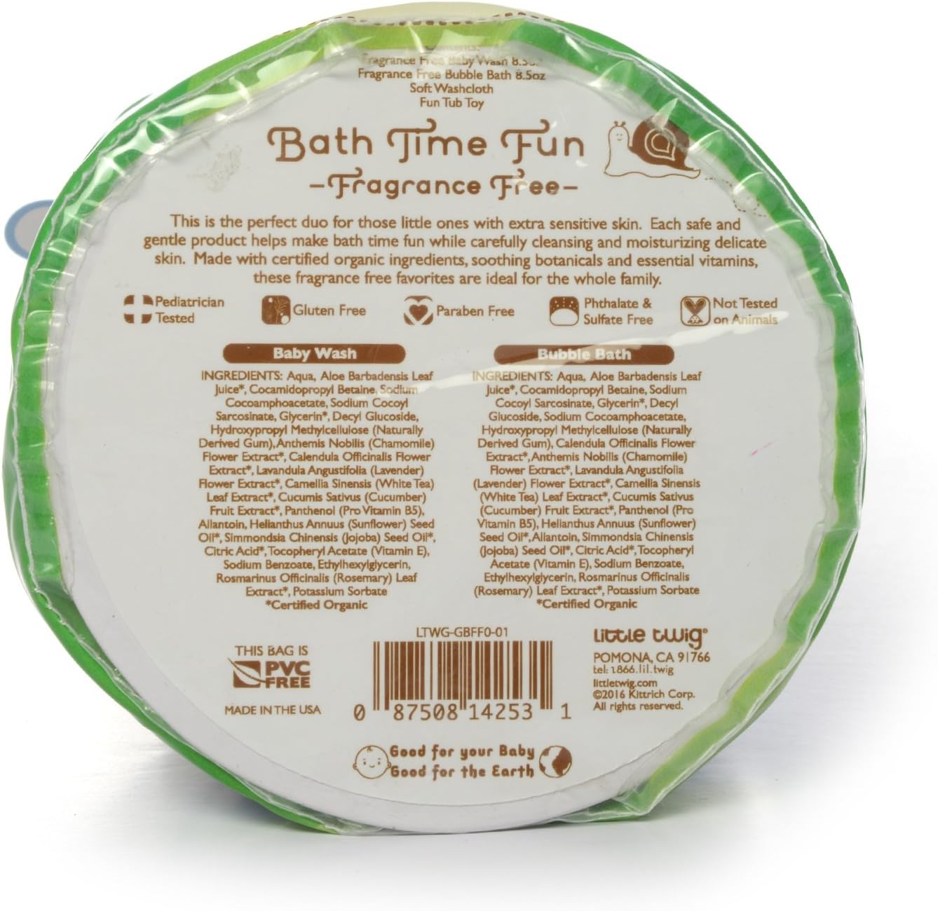 Little Twig Bath Time Fun Fragrance Free Baby Wash and Bubble Bath Plus Soft Washcloth and Tub Toy Mini Gift Set, 1.25 Pound