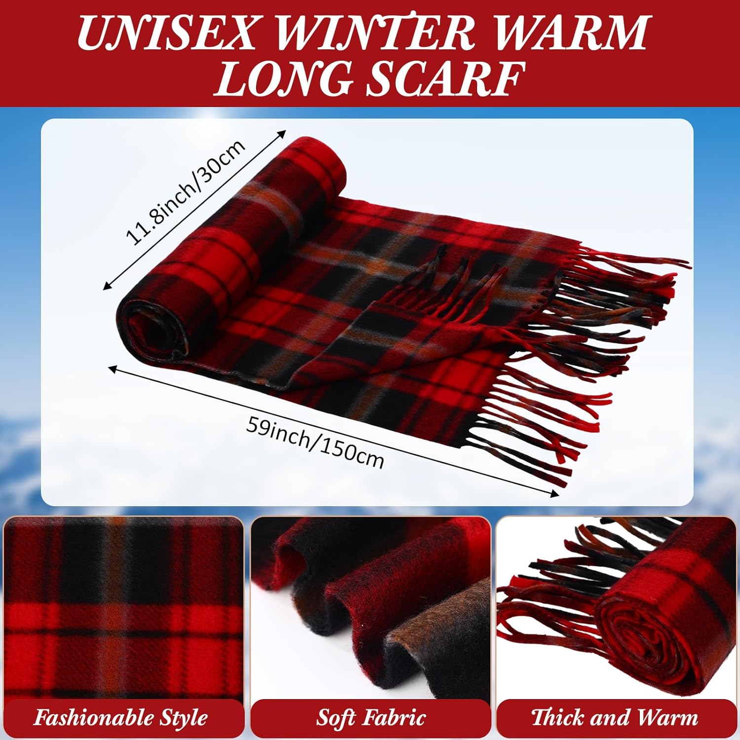 Newcotte 90 Pcs Hats Scarves Gloves Supplies Bulk Winter Beanie Hats Black Red Grids Scarves Touchscreen Gloves Gifts - Image 2