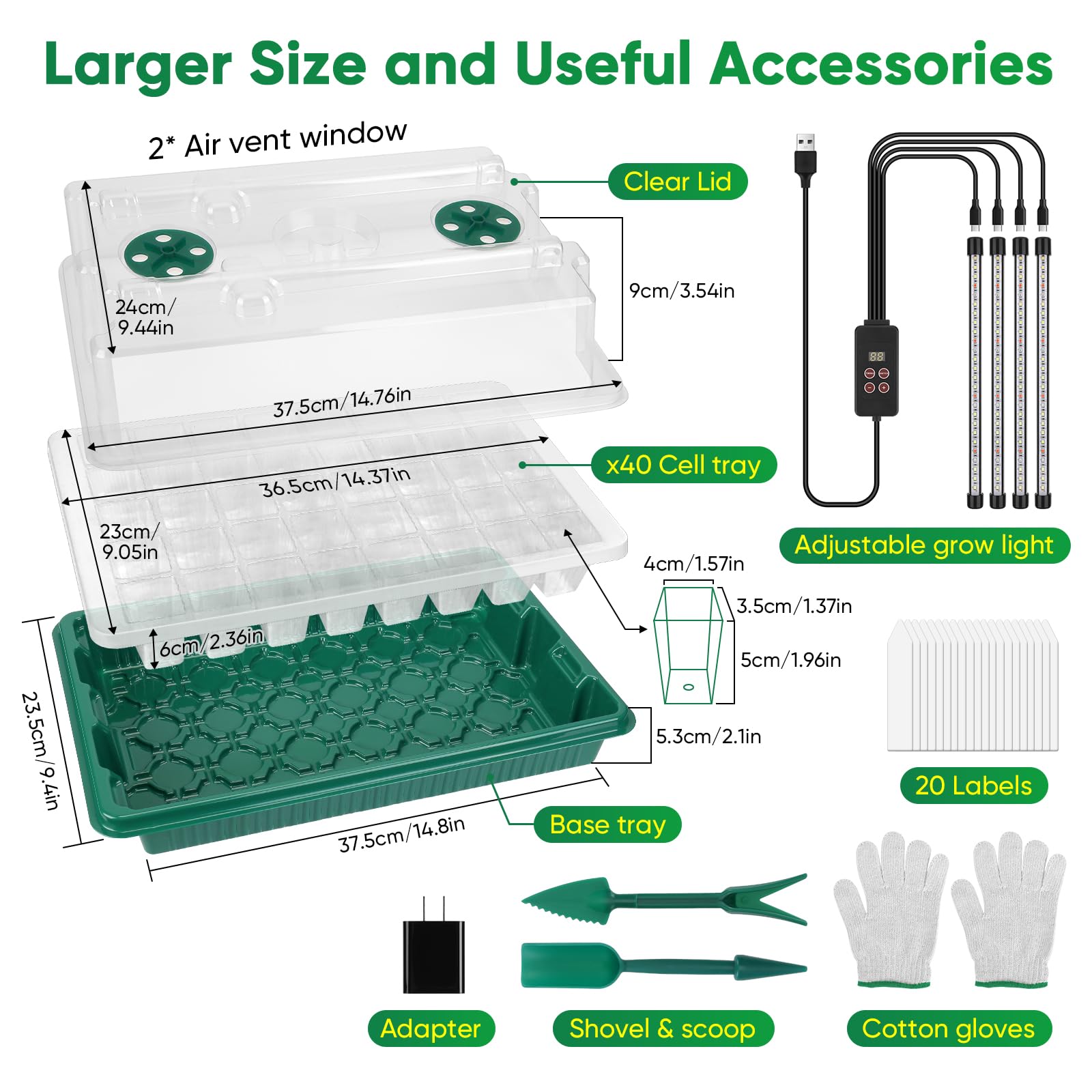Ulepszona taca startowa do sadzonek z oświetleniem do wzrostu, 80 komórek, taca na sadzonki, z zestawem Humidity Dome/Indoor Grow Kit do głęboko zakorzenionych sadzonek, timer 1-24 godzinny, białe i
