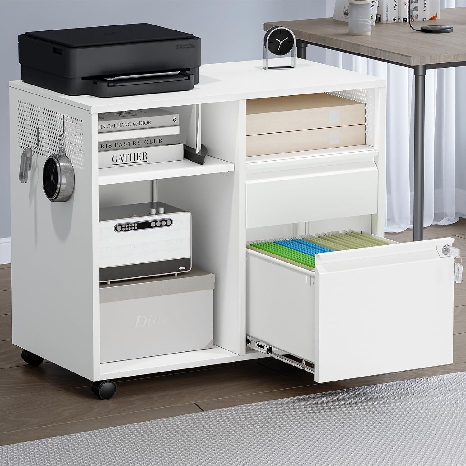 40-Inch Mobile File Cabinet With Lock - Legal Size Lateral Filing Cabinet & Printer Stand With Wheels