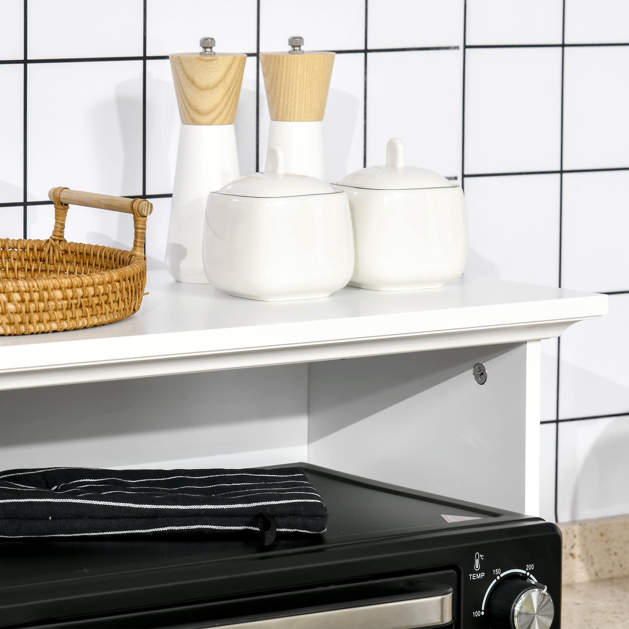 HOMCOM Mobile Cucina per Microonde e Piccoli Elettrodomestici, Mobile da Cucina con Supporto per Forno Microonde, Cassetto e Armadietto 2 Ante con Ripiano Regolabile, 60x40x122.5 cm, Bianco