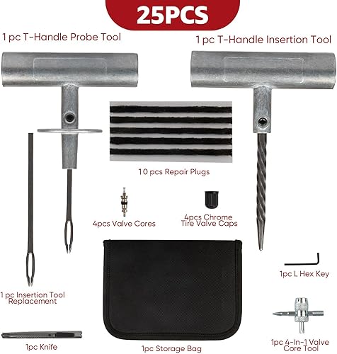 Miniatura 2 de Kit de reparación de neumáticos de 25 piezas con bolsa de nailon para automóvil, motocicleta, ATV, Jeep, camión, tractor reparación de pinchazos de