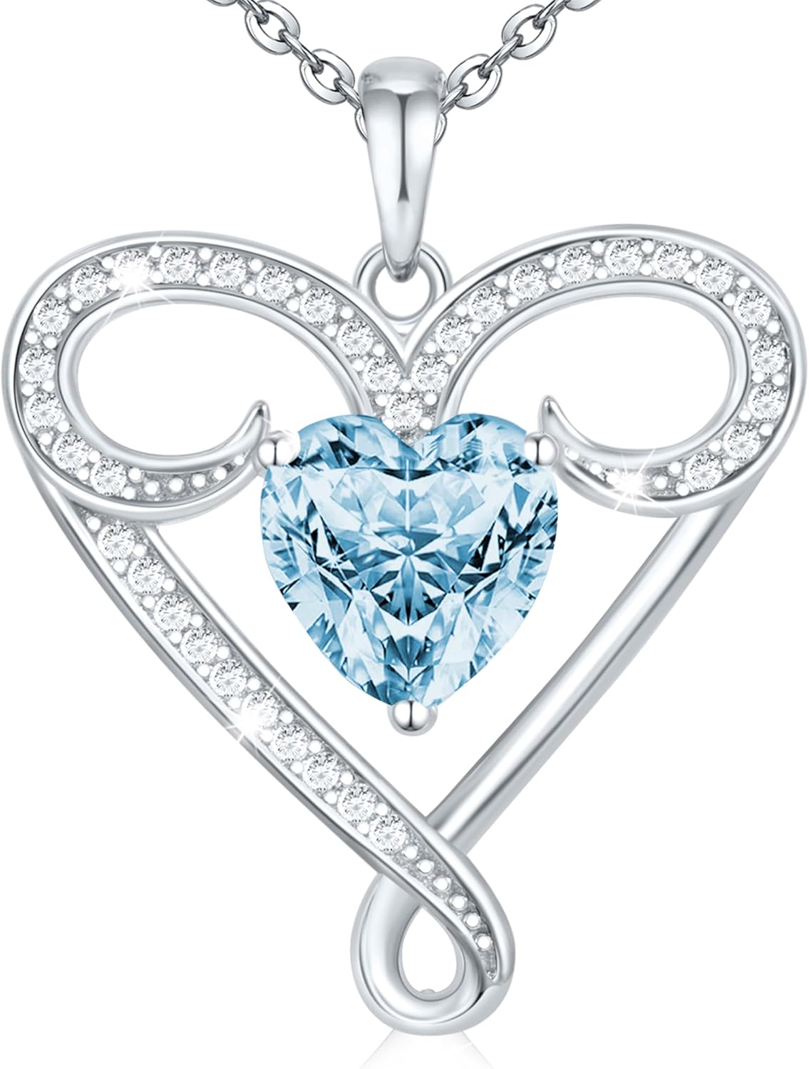 Infinity Necklace for Women, 925 Sterling Silver Heart Necklace with 5A Zircon, White Gold Plated Adjustable Chain, Gift for Valentine's Day, Birthday, Anniversary for Wife, Girlfriend, Mom