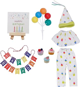 Christmas Elf Birthday Accessories Kit Tradition Holiday Clothes Set Include Outfits Cake for Christmas Decoration Birthday
