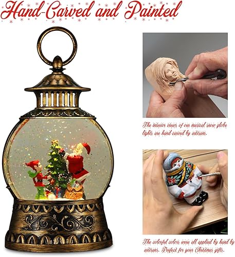 Miniatura 28 de Globo de Nieve Cardinal, Globo de Nieve Musical de Muñeco de Nieve Navideño tipo Linterna con Luces con Temporizador de 6H a Batería y Alimentado