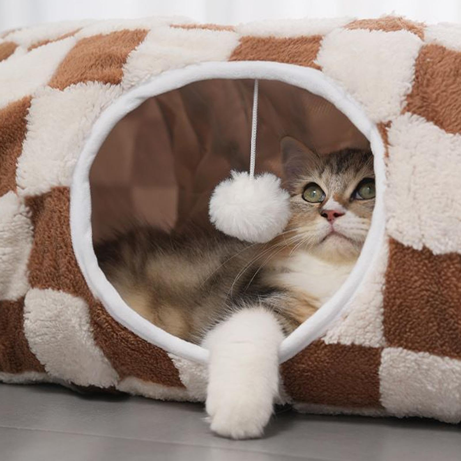 Tunnel De pour Chat avec Balle Et Coussin Amovible | Tunnel Lit Pour Chat Grotte Interactifs pour l'Enrichissement des Animaux Chiot Petit Chien Lapin Intérieur Salon Décoration