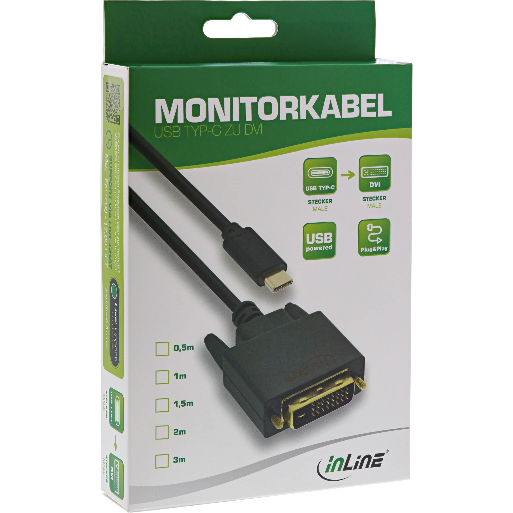 InLine 64132 kabel USB do wyświetlacza, wtyczka USB typu C do wtyczki DVI (DP Alt Mode), czarny, 2 m