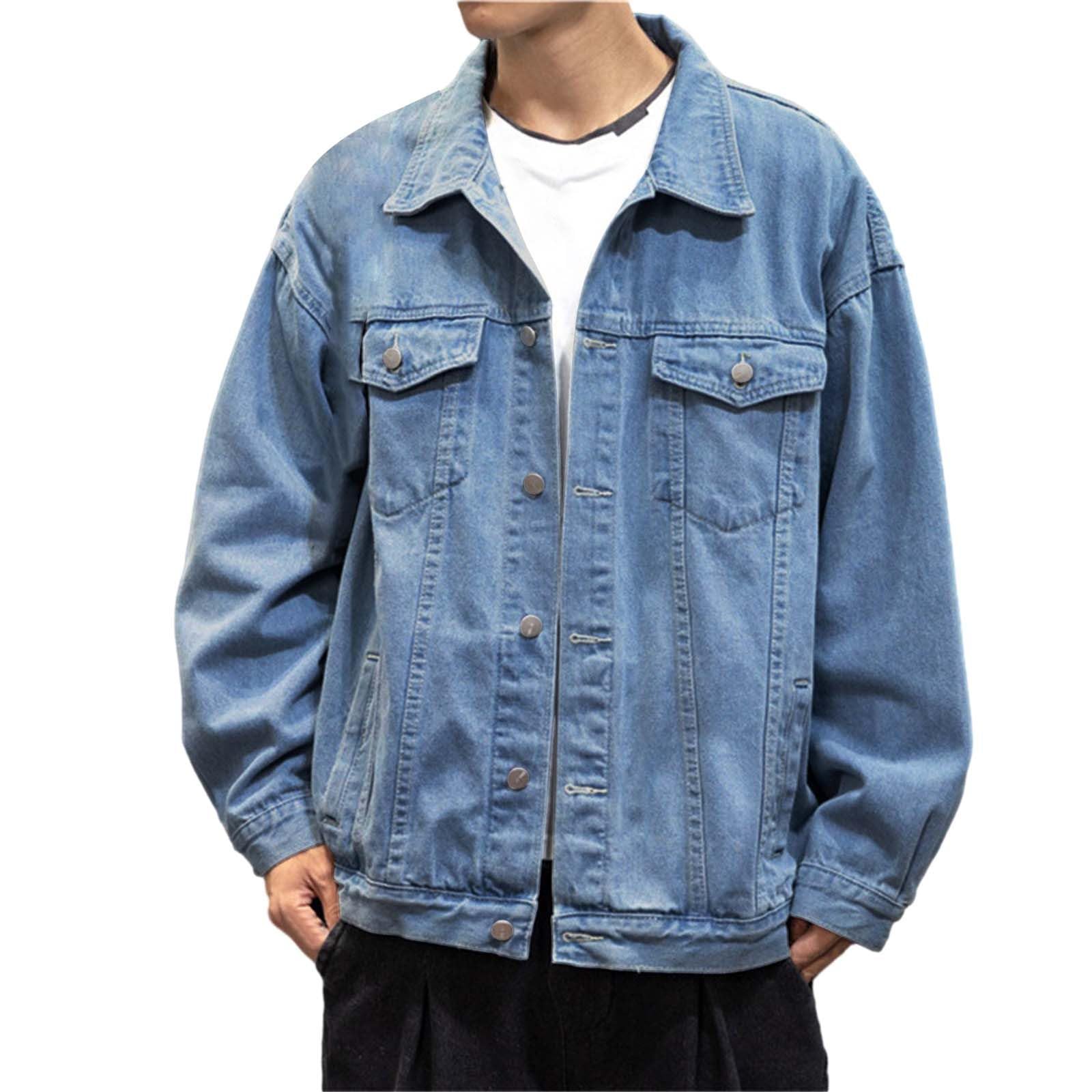 Chaqueta vaquera para hombre, color liso, solapa, chaqueta de entretiempo, chaqueta vaquera, otoño, manga larga, informal, moda urbana