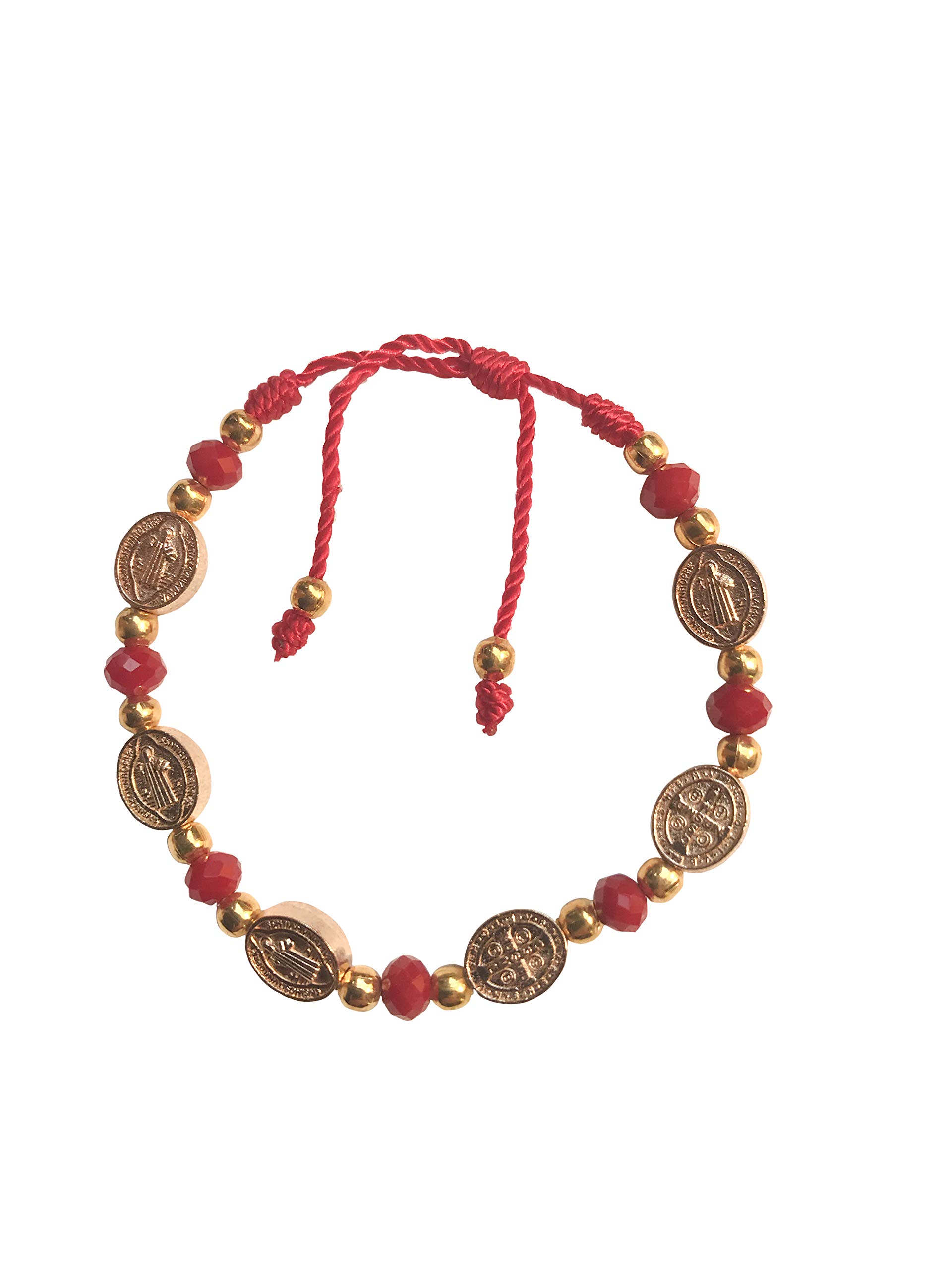 Angelitos de MexicoProtection Red Saint Benedict Bracelet with Medals Adjustable Pulsera de San Benito
