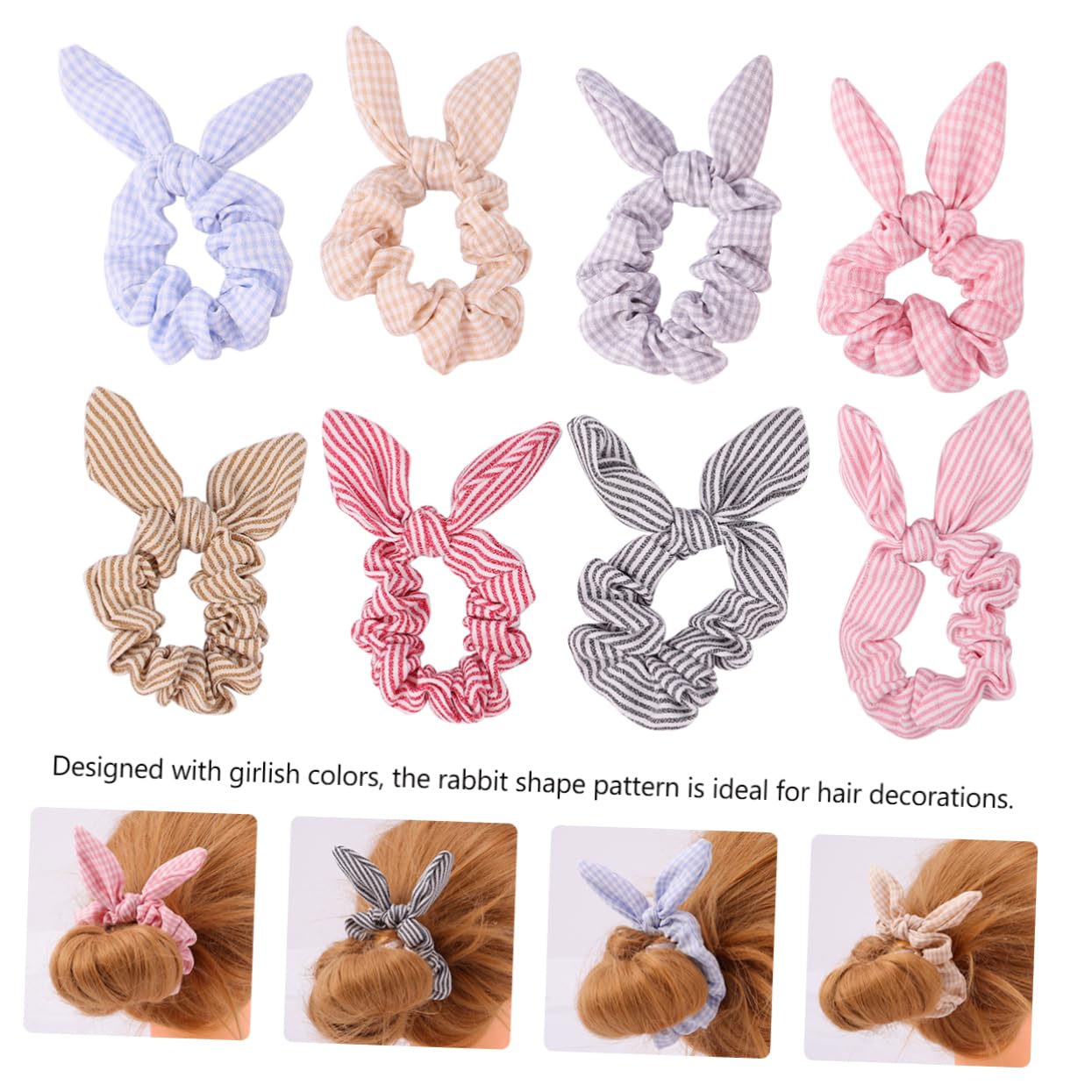 Beavorty 24piezas Gomillas Elásticas Orejas De Conejo y Lazo Para Niñas y Mujeres Accesorios Coloridos Para Peinados y Pulseras Para Fiestas y Uso Diario