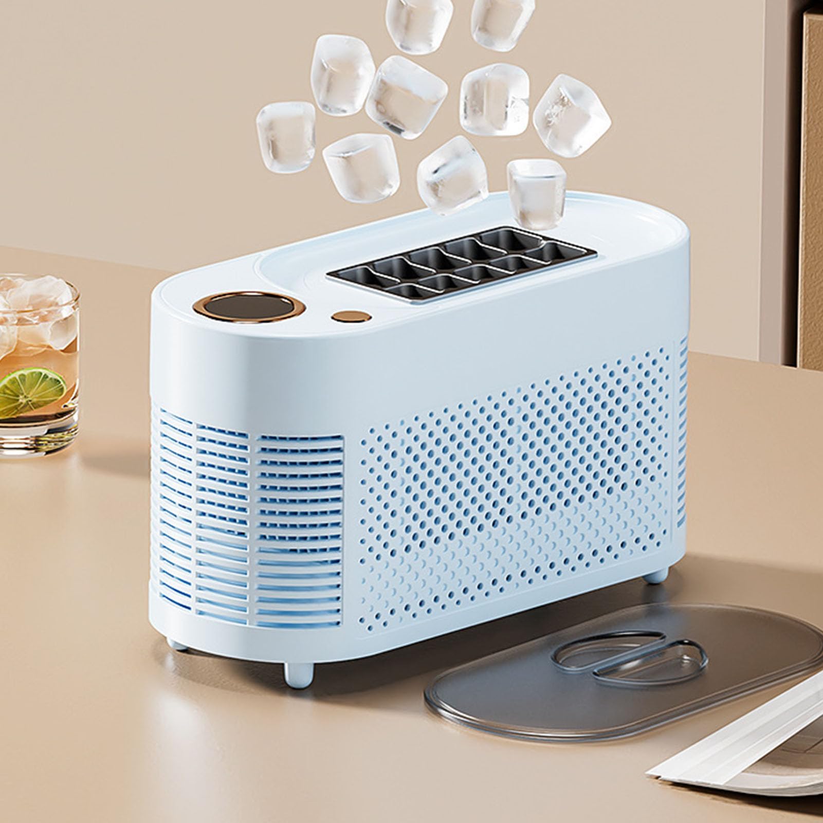 Macchina per il Ghiaccio da 12 V, Compatta, a Doppia Alimentazione, con Produzione di Ghiaccio in 10-15 Minuti, Portatile, con Contenitore Automatico e Cestello a Sollevam (Spina europea)