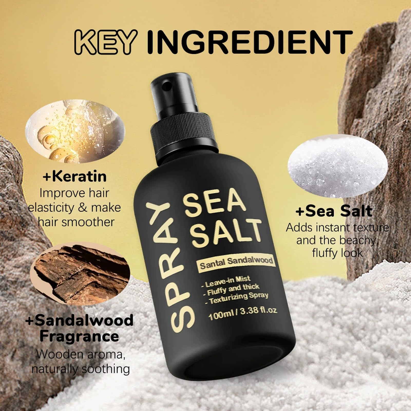 Spray au sel de mer pour cheveux pour hommes, spray au sel de mer, finition naturelle Sea S-alt S-pray pour cheveux, volumise et texturise, léger et non gras, spray de surf texturisant pour homme