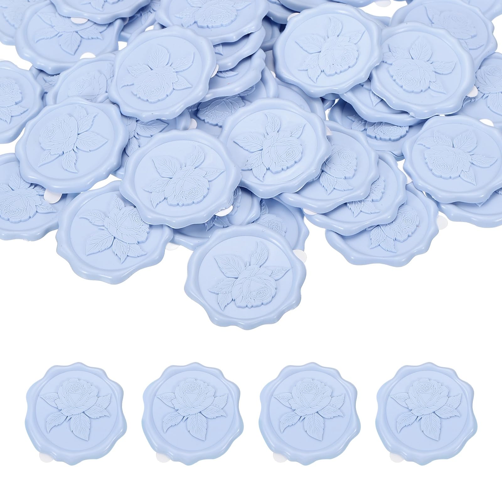 PATIKIL 50Pcs Rose Wax Seal Stickers, Love Embossed Self Adhesive Backed Envelopes Seal Sticker Accessories for Wedding Invitation Letter Birthday Party Gift, Light Purple