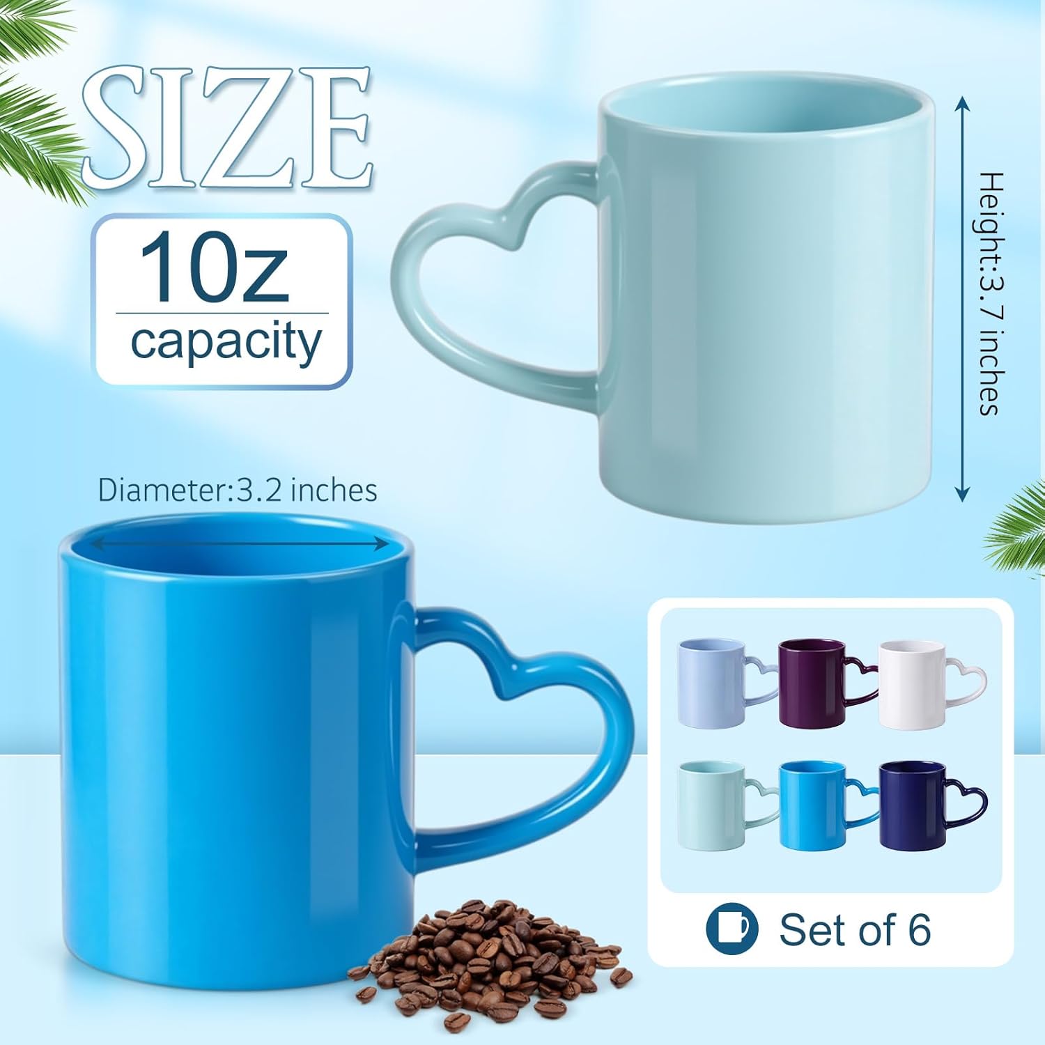 Pickmesh 10oz Coffee Mugs Set of 6, Blue Ceramic Stackable Mugs with Handle, Solid Color Stoneware Coffee & Tea Cups for Home Kitchen, Office, Latte, Cappuccino, Dishwasher Safe