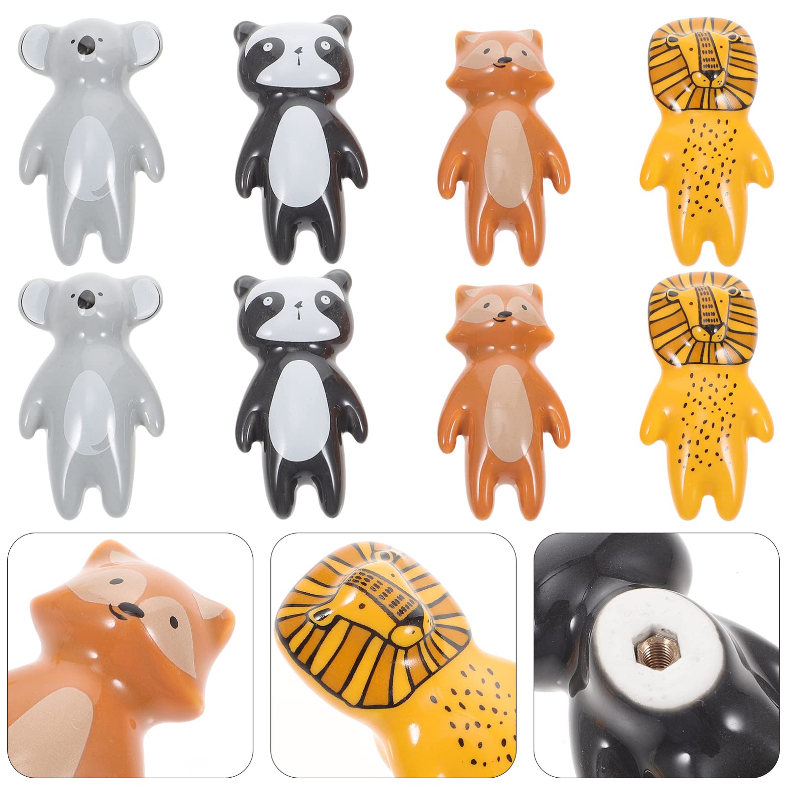 Pomo Cerámico Animal para Armario y Cajón, 8 Piezas