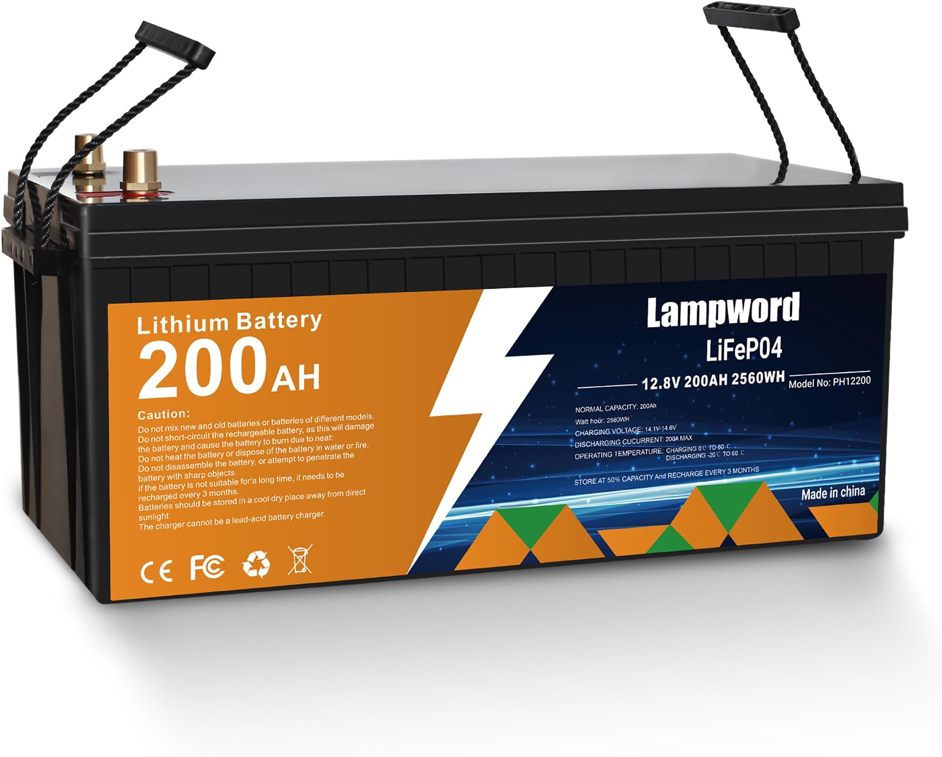 200Ah Lifepo4 Battery 4000+ Deep Cycle Lithium Battery 12v for Power Wheels 12v,Marine,Trolling Motor/Golf Cart/Solar and Wind Power,UPS/RV,Fish Finder