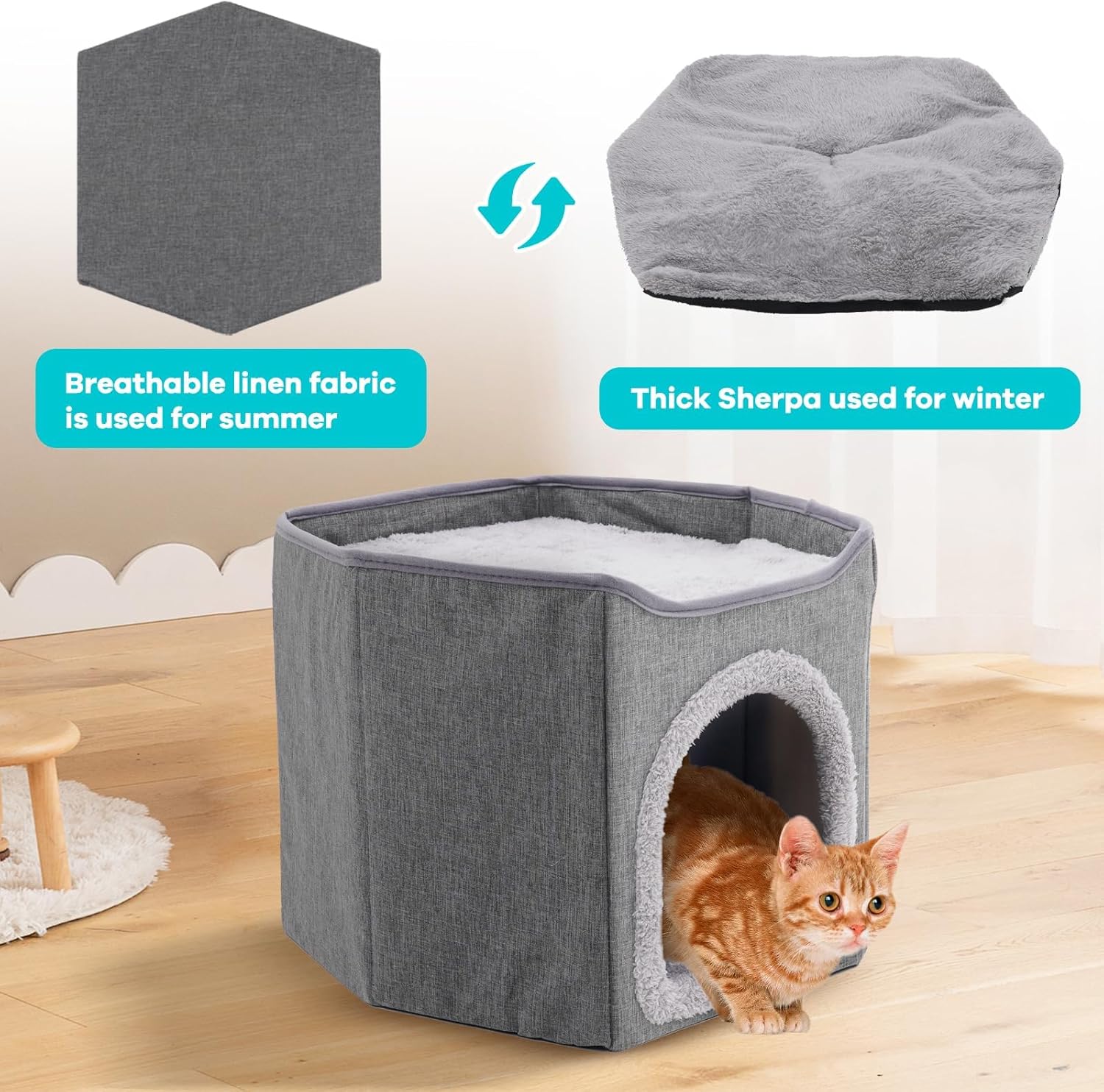 Large Cat House Cat Beds for Indoor Cats 2 Layer Kittens Cave for Pet Foldable Cat Hideaway Covered Kitten Condos with Scratch Pad Cushions Cats Cube for Small Medium Pets Kitten Dogs for All Seasons 5 71QTszEiTvL. AC SL1500