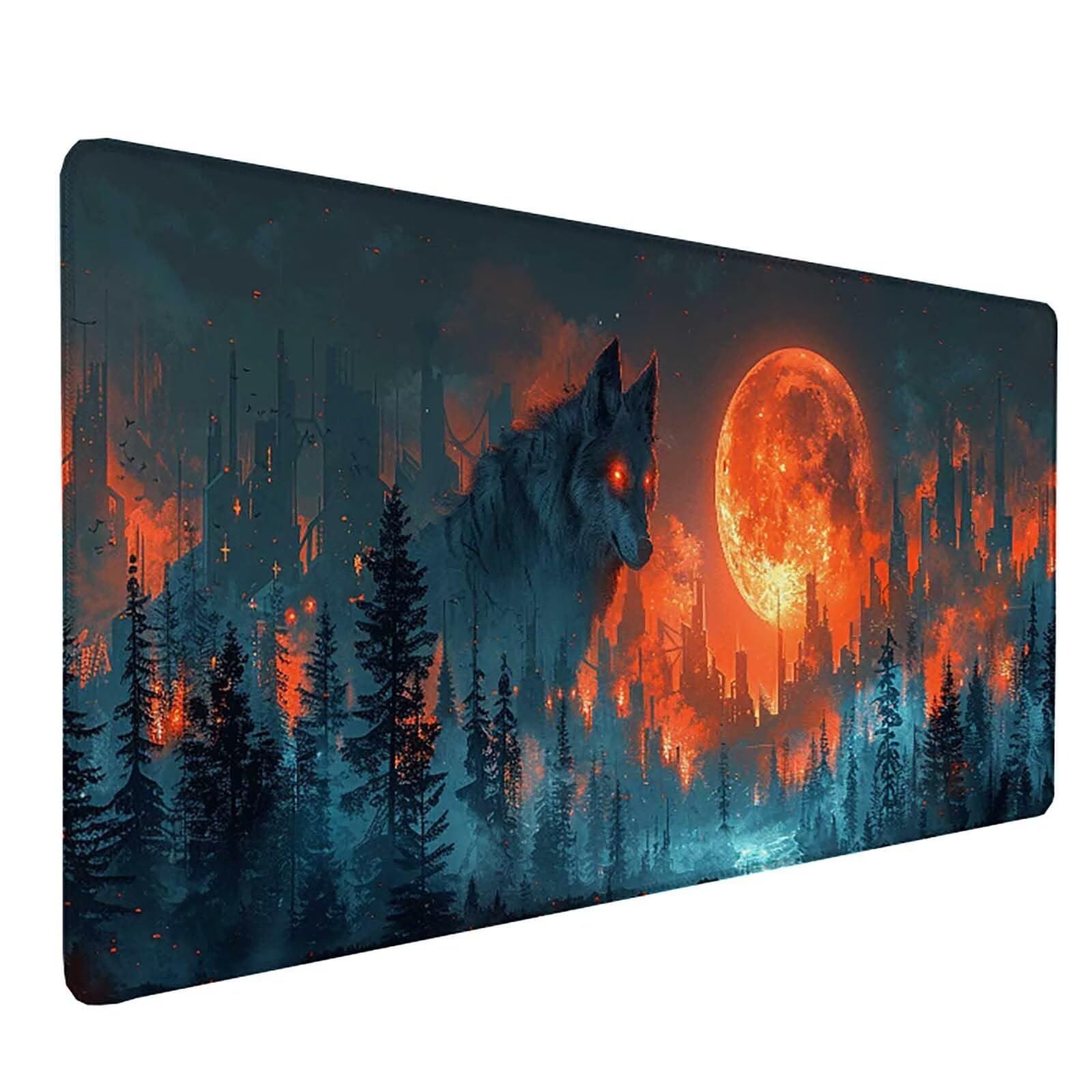 Podkładka pod mysz XXL 1500 x 800 mm, gamingowa podkładka pod mysz, las, podkładka na biurko z przyszytymi krawędziami, antypoślizgowa, gumowa podstawa, wodoodporna, akcesoria gamingowe do domowego