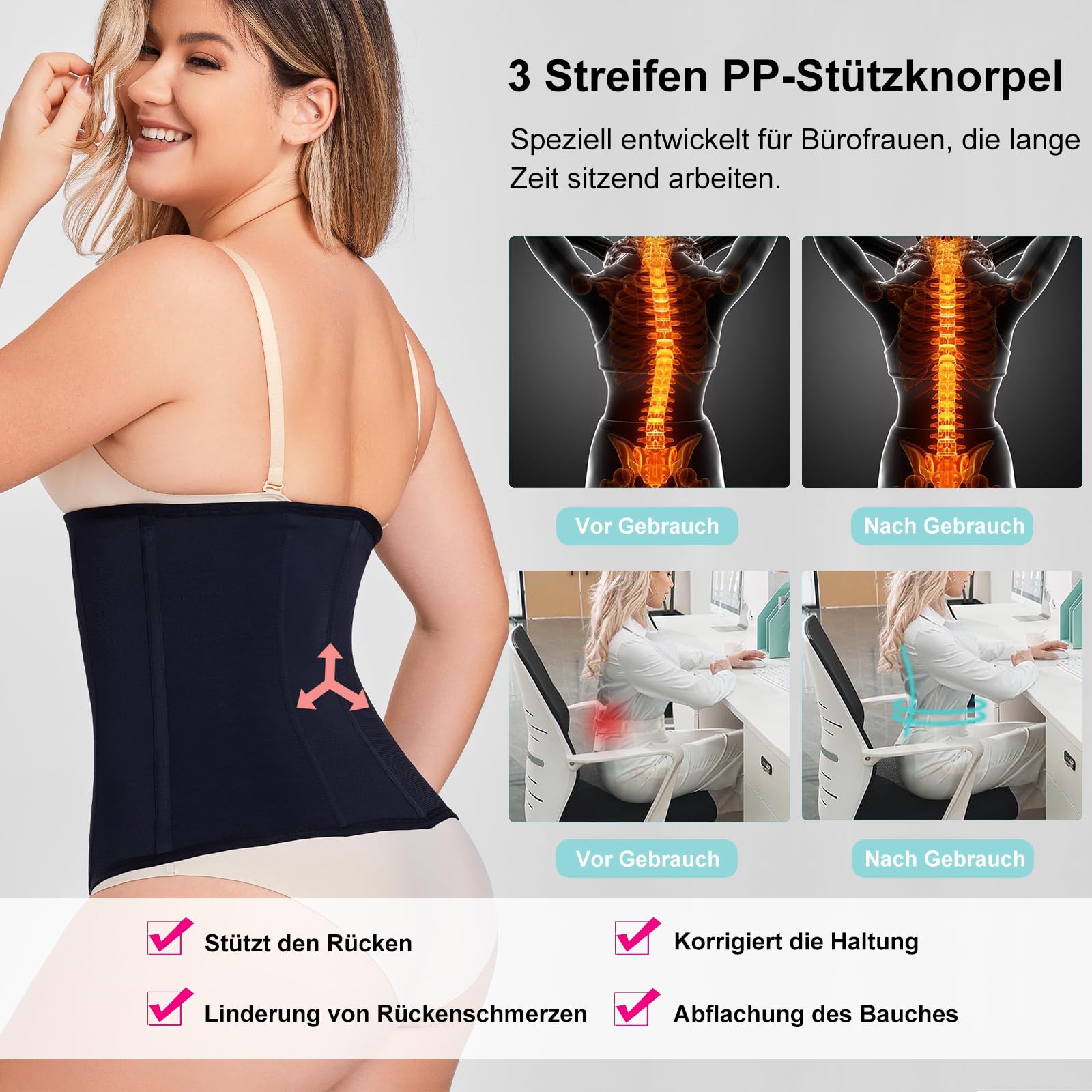 Waist Trainer, Shapewear Damen (Schwarz, XL)