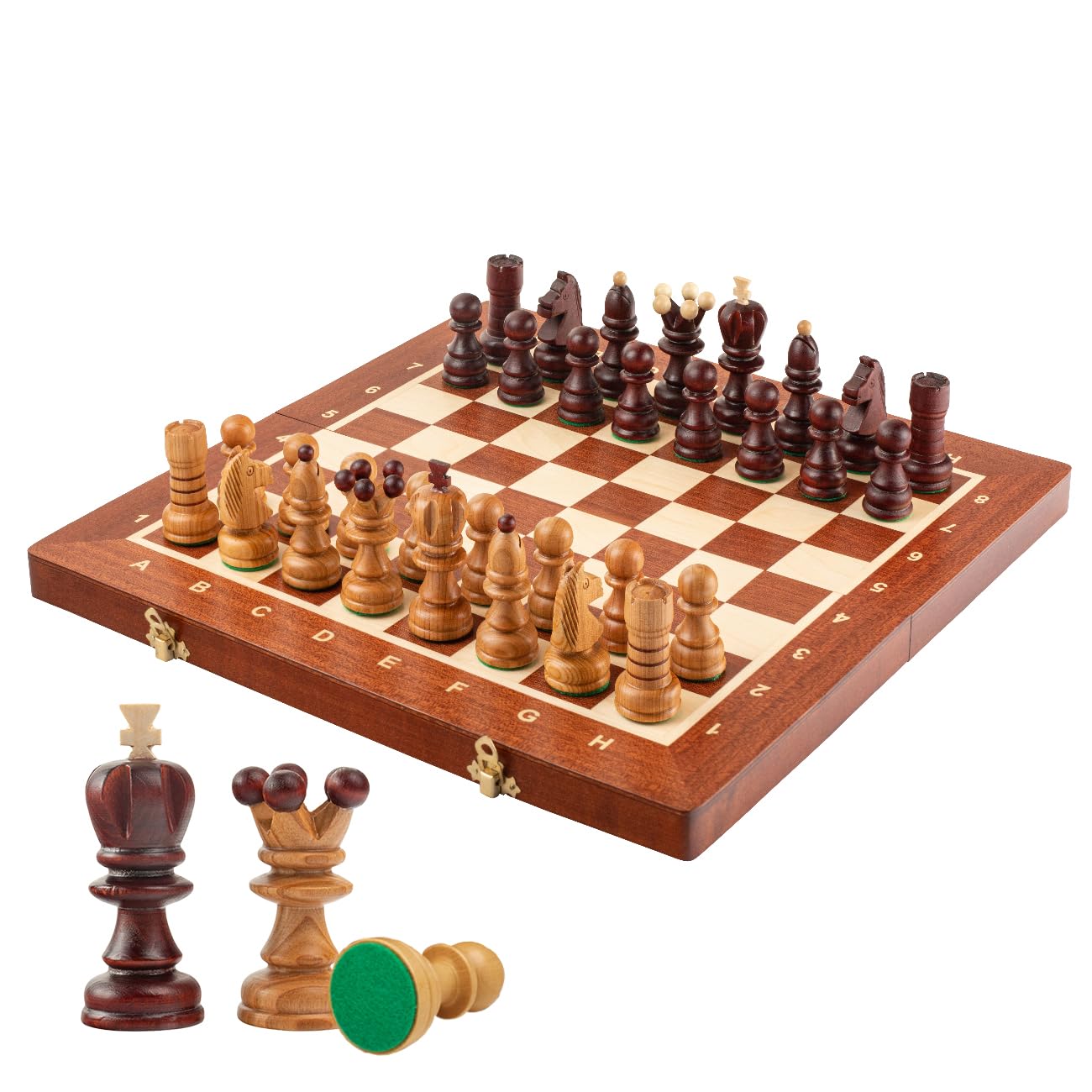 Master of Chess Houten Schaakbord 42 cm - Draagbaar Schaakbord - Grote Opvouwbare Schaaksets voor Kinderen en Volwassenen - Ornamenten en Stukken van