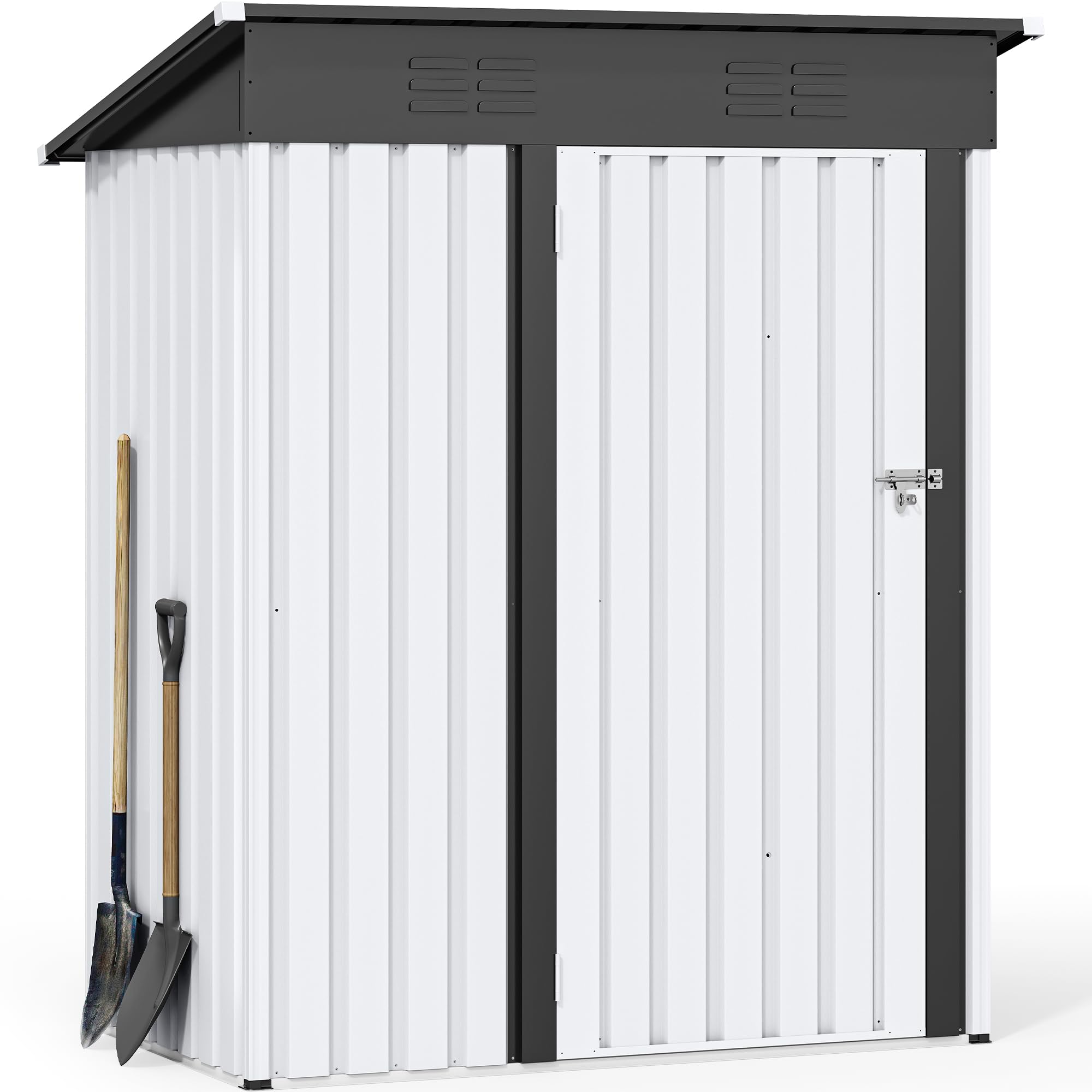 DWVO 5x3ft Metal Outdoor Storage Shed, Waterproof Tool Shed Heavy-Duty Storage Unit with Lockable Door and Vents, Ideal for Bicycles, Tools, Lawnmowers, Backyards, Patios, Lawns - White