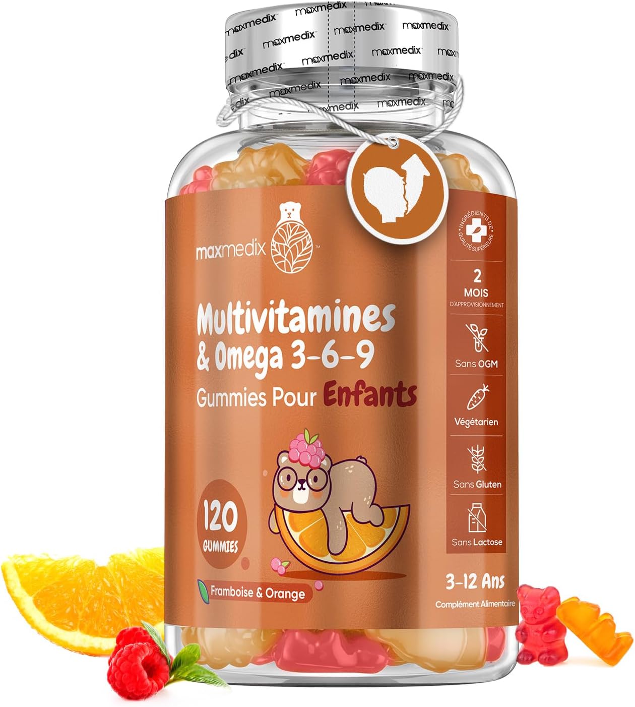 Multivitamins and Minerals with Omega 3 6 9, 120 Gummies for Children from 3 Years, With 17 Nutrients Vitamin C, D, B12, B6, A and Zinc, For Immunity, Growth and Bone EFSA, Raspberry and Orange Taste
