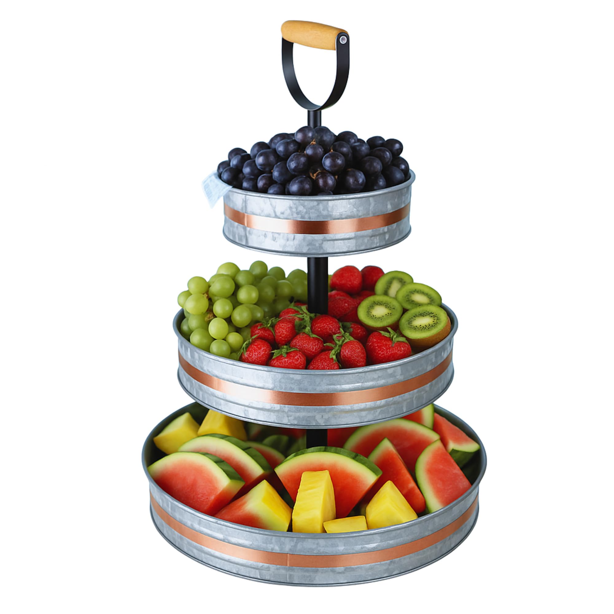 Bar@Drinkstuff Silver 3 Tier Galvanised Serving Stand Tray With Handle, Single