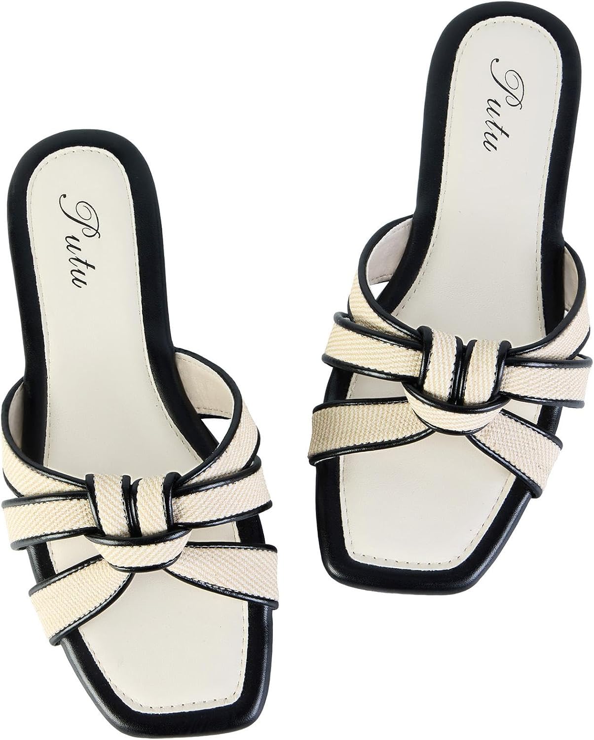 Putu Women's Flat Sandals Crisscross Strap Slide Sandals For Vacation