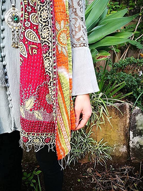 Indian Cotton Kantha Sari Reversible Kantha Scarf, Colorful Scarf - Assorted Colors.Gorgeous Looks3