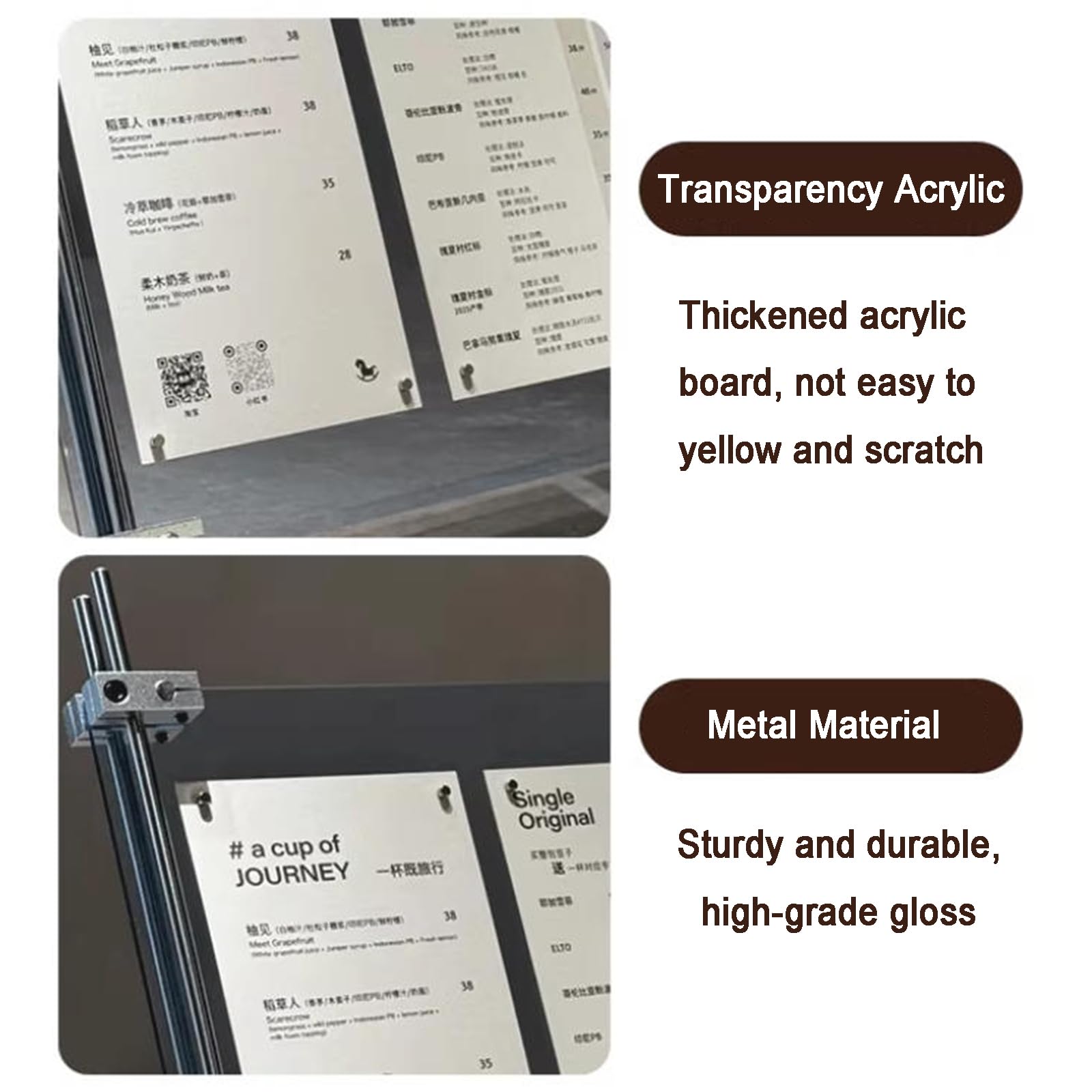 Soporte De Menú Acrílico De 40×25 Cm, Expositor De Mesa Transparente con Base De Acero Inoxidable Y Ruedas, Ideal para Restaurantes, Oficinas, Tiendas Y Ferias