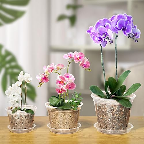 Miniatura 4 de RAOOKIF Paquete de 9 macetas de orquídeas transparentes para trasplantar 5, 6 y 7 pulgadas, macetas de plástico para orquídeas con agujeros y