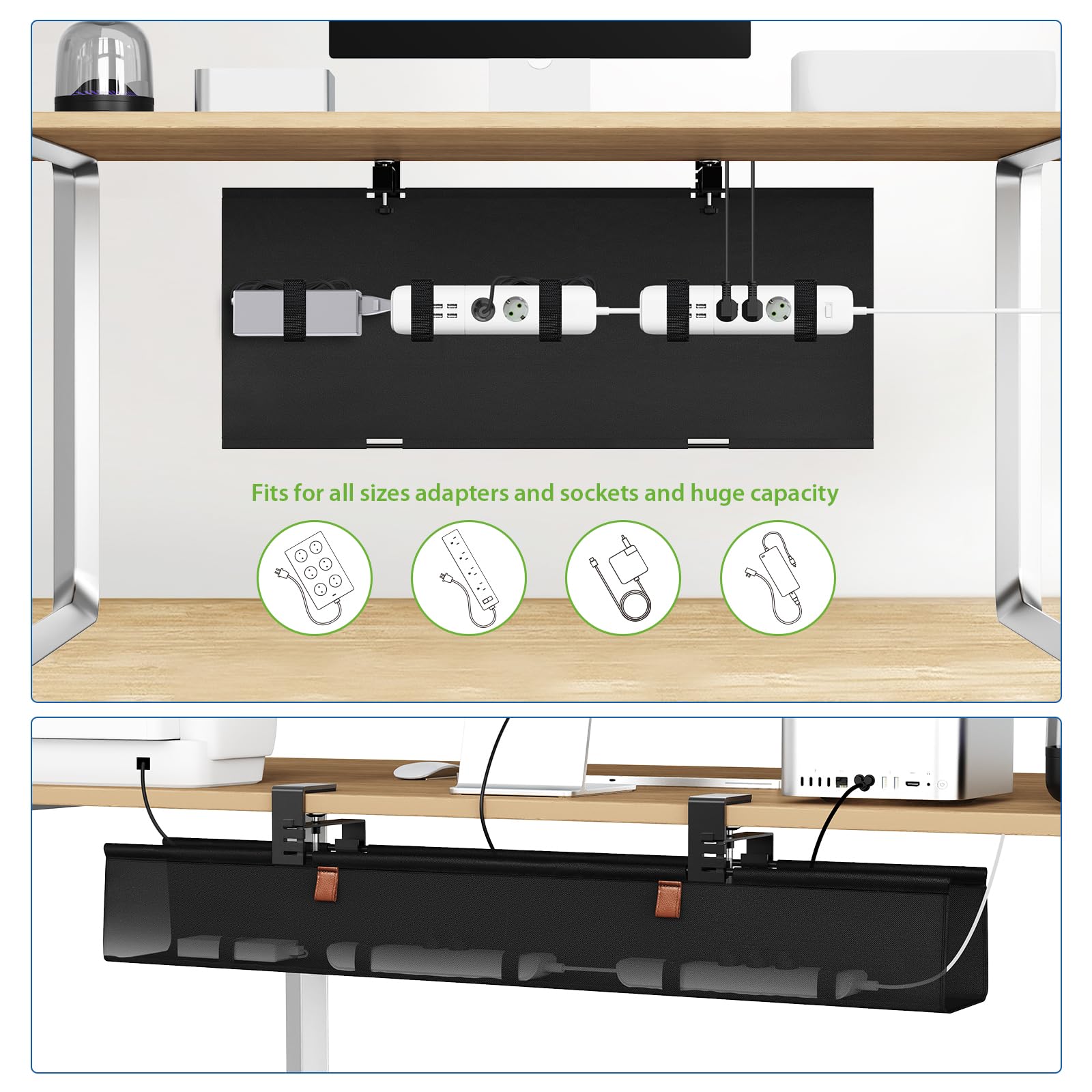 KEEGH Under Desk Cable Management Tray, 30" No Drill Cord Management Under Desk, Clamp/Screw Mount - Image 2