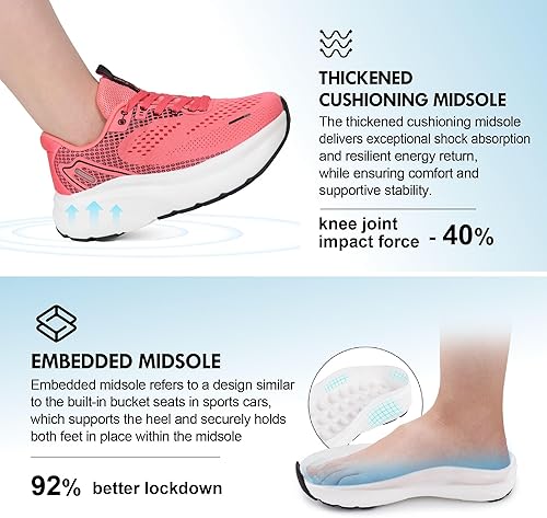 Miniatura 6 de JACKSHIBO Zapatos anchos con puntera ancha para mujer, con soporte de arco, para correr, caminar, atletismo, tenis, fascitis plantar ortopédica,