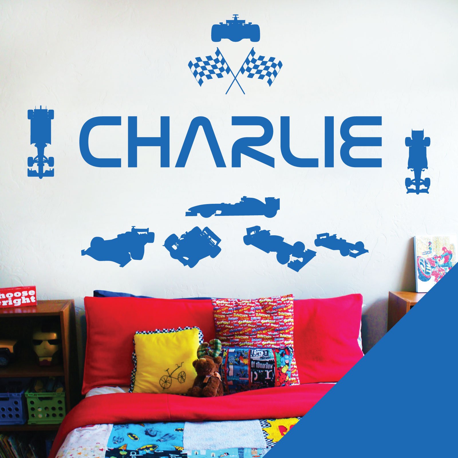 Personalised Name Children Wall Art Sticker - Racing Driver Formula 1 Cars Sport [Medium] [Marina]