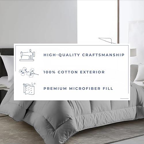 Miniatura 6 de Kotton Culture Edredón de 600 hilos, funda de algodón de 400 GSM, relleno de edredón, puntada y pestañas de esquina (Queenmatrimonial, plateado)