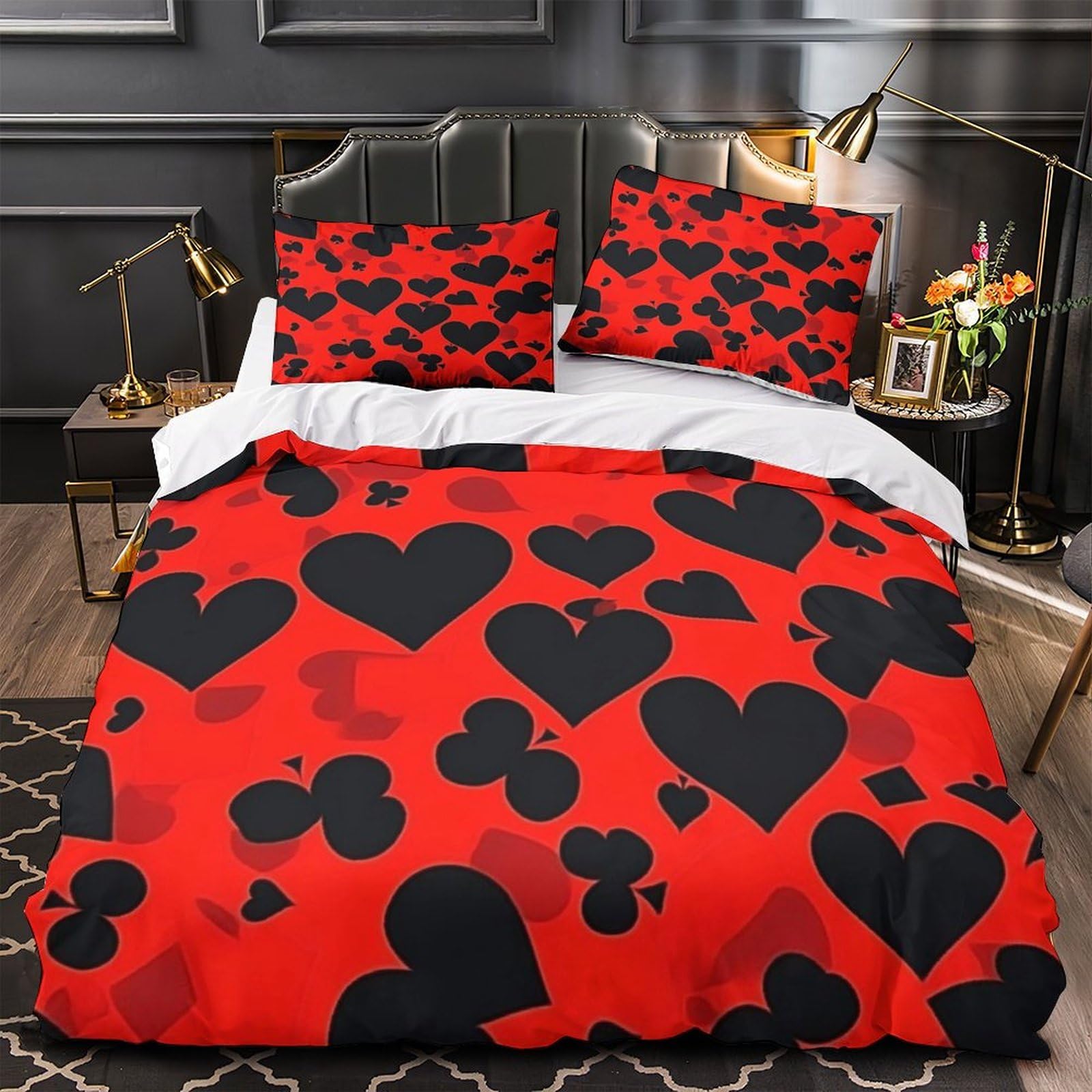 Parure de lit motif cœur hypoallergénique en microfibre douce avec fermeture éclair pour fille