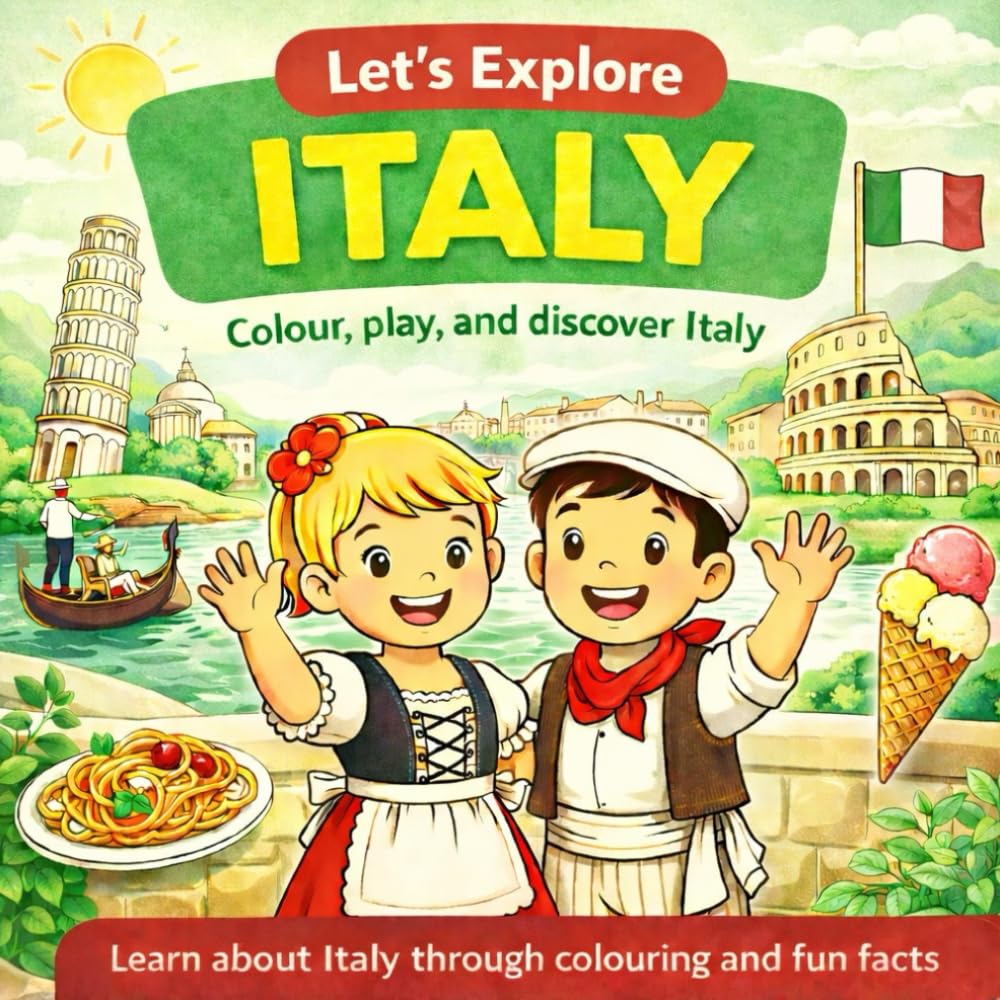 Let’s Explore Italy: A Colouring and Activity Book for Kids with Fun Facts, Culture, Food, and Landmarks