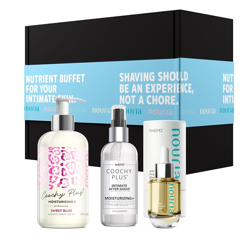 IntiMD Coochy Plus Kit de Barbear Sweet Bliss com Óleo, Creme e Névoa