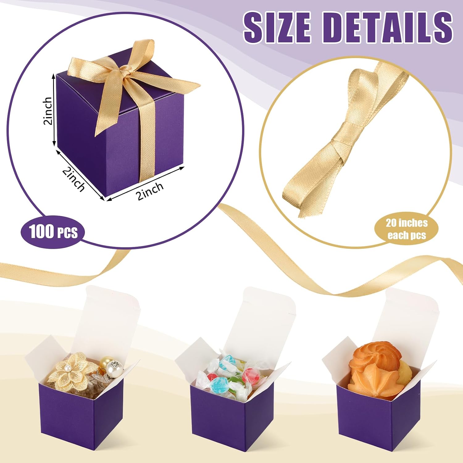 Jutom Purple 100 Pcs Mini Favor Boxes, 2 x 2 x 2 Inch image 2