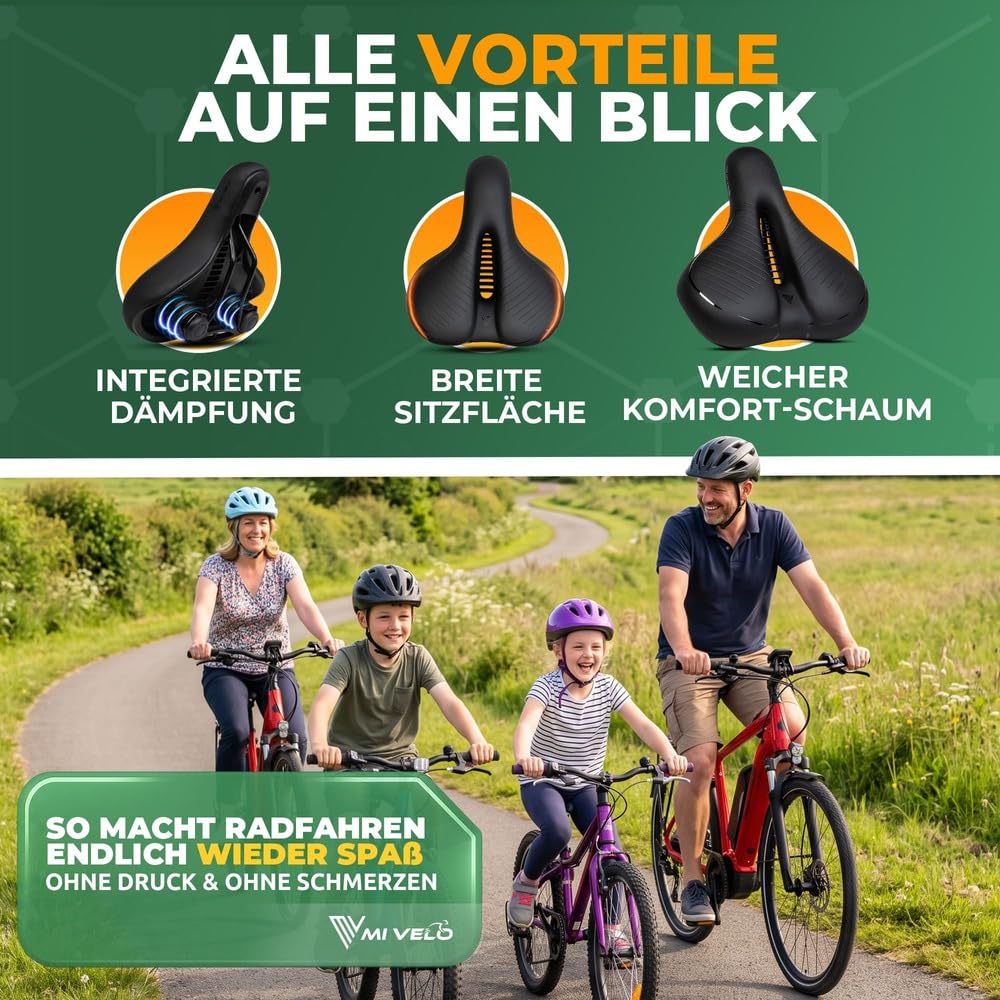 MIVELO Fahrradsattel 3D Komfortschaum & stoßdämpfende Federung – Fahrrad Sattel bequem für Damen & Herren – Universeller Sattel Fahrrad für Citybike, Trekkingrad, E-Bike, MTB, Gravel Bike