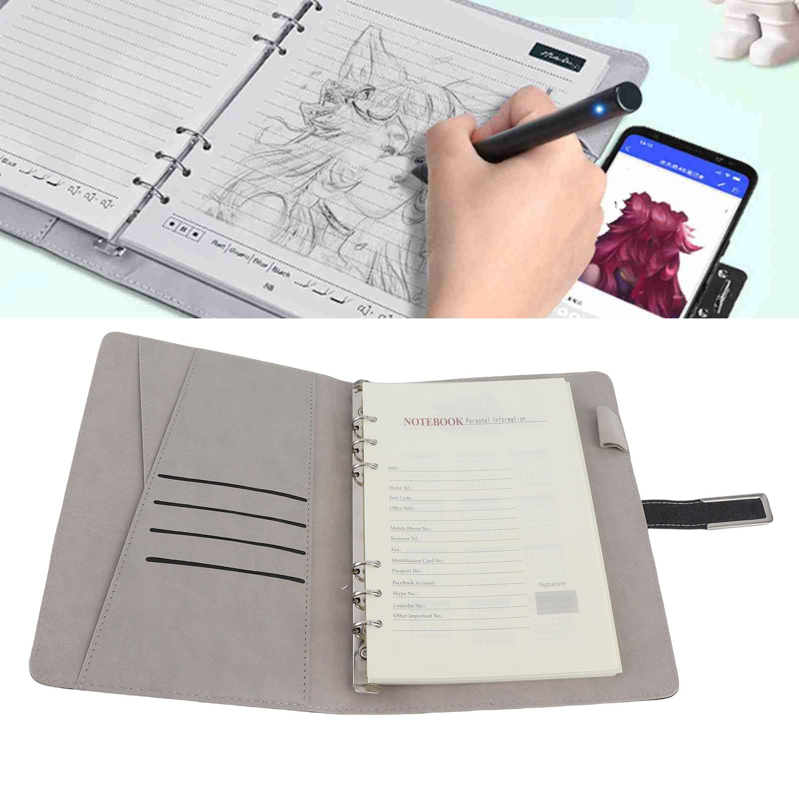 Fabater Smart-Pen-Notizbuch-Set, Bluetooth 5.0, Innovatives Digitales Notizbuch für Studenten und Kreative mit Echtzeit-Synchronisierung (Schwarzer Patchwork)