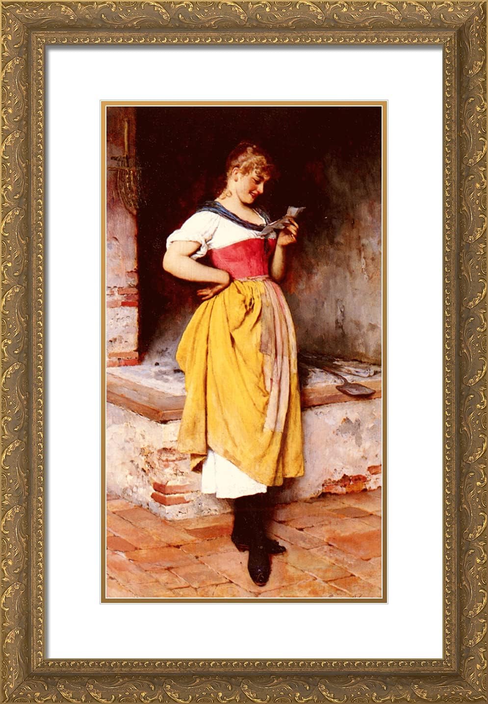 ArtDirect De Blaas, Eugene 17x24 Gold Ornate Framed Art Print with Double Matting Titled: Good News-ARC-06310