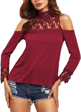 Mujer Camisas Manga Larga Negras Fiesta Camisetas Elegantes Vintage Hombros  Descubiertos Cuello Fiesta Estilo Halter De Encaje Patchwork Blusas T Shirt  Otoño Moda Slim Color Sólido Blusones Tops Niña: Amazon.es: Ropa