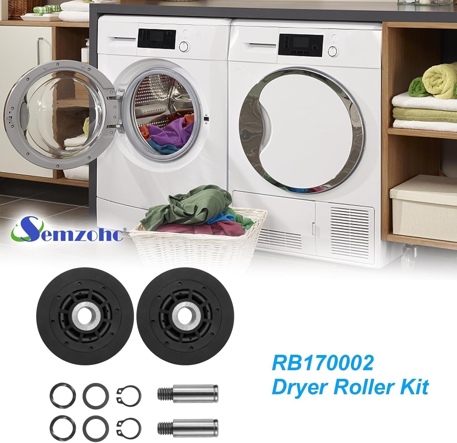 RB170002 ADE30RGS171TW01 3447593 Dryer Roller Kit Fit for Speed-Queen All-iance Dryers ADE32FSS431AN01 ADE3SRGS177TW01,Replace AP5186795 PS12220620 3447593 AP5186795 PS12220620 EAP122206200